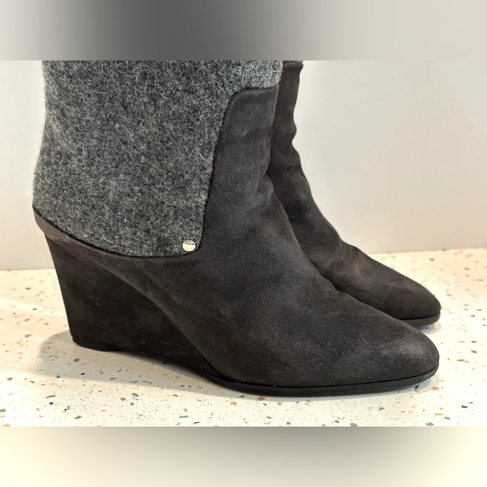 Designer Christian Dior CD‎ Gray Suede & Wool Tall Knee High Wedge Boots - Picture 7 of 16